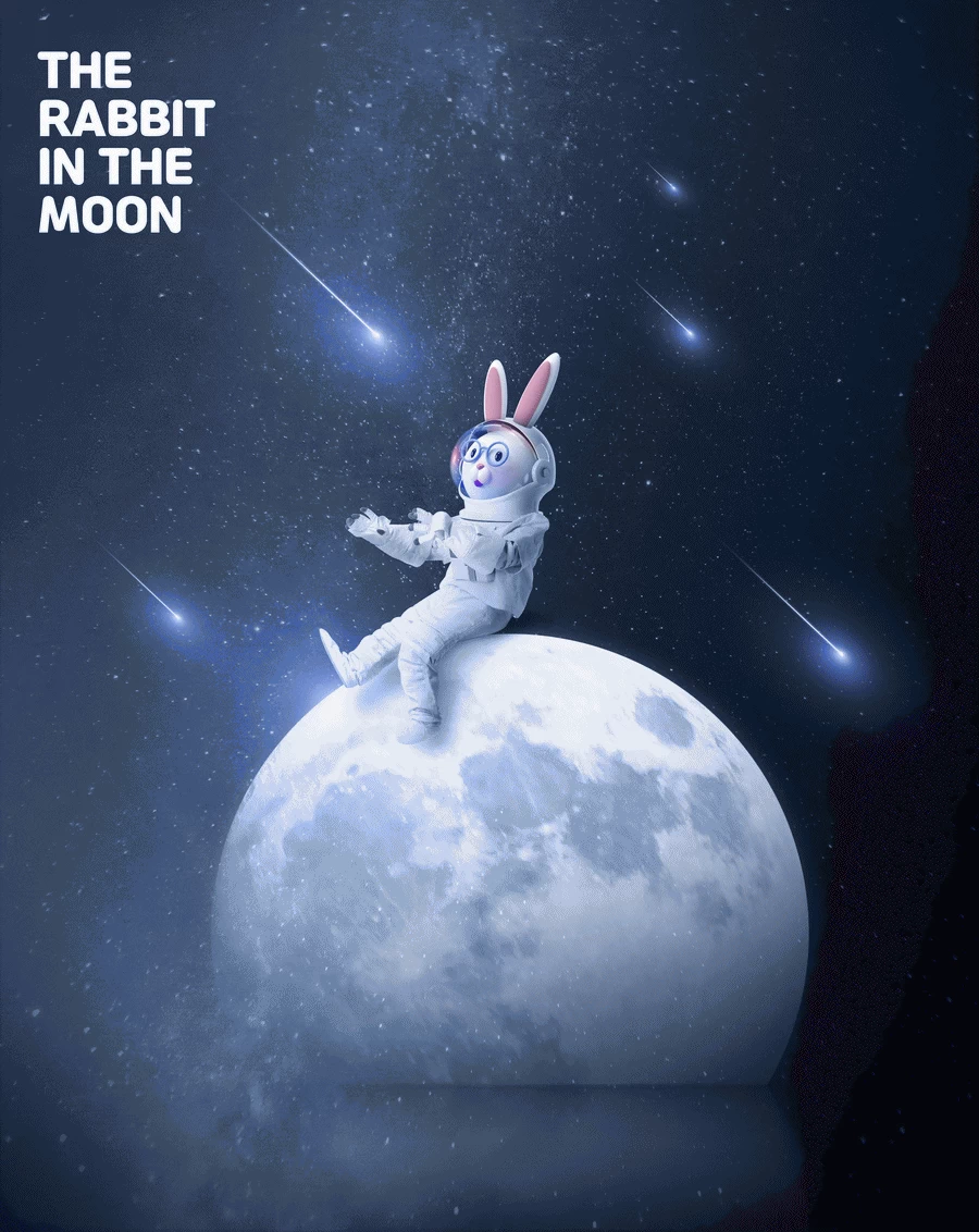 卡通趣味兔年宇航员宇宙星球兔子主视觉KV海报PSD分层设计素材【005】